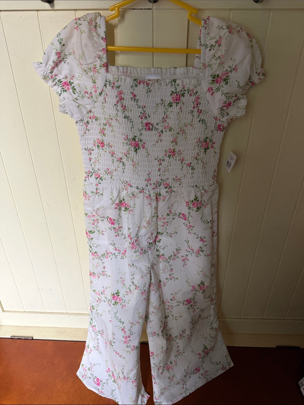 Gymboree White Romper with Pink Floral Smocked Bodice